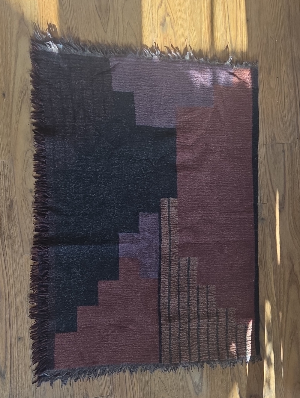 Aritzia Wilfred Multicolor Fringe Wool Scarf - Gray Base with Muted Accents